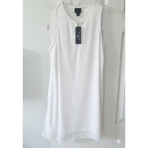 Worthington White Sleeveless Tunic Top Tank Blouse Keyhole Neck Bar Detail M